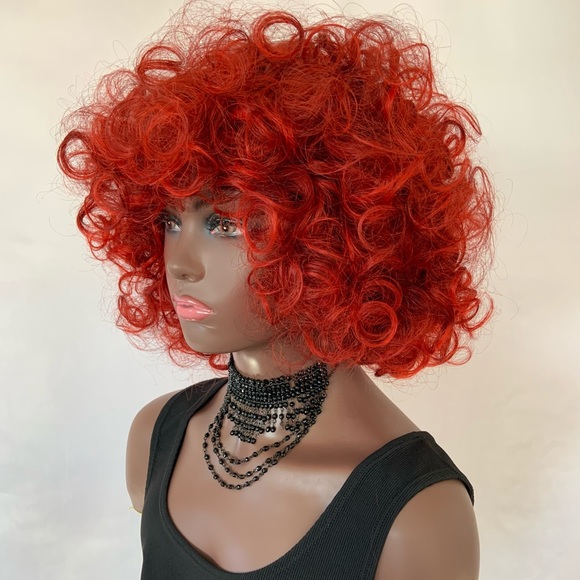 A Pretty Fire Red Color Curly Premium Fiber “Put On & Go” Wig - Picture 5 of 8